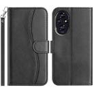 For Honor 200 5G Dual-Folded S-shape Leather Phone Case(Black) - 1