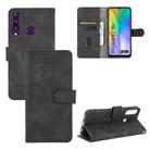 For Huawei Y6p Solid Color Skin Feel Magnetic Buckle Horizontal Flip Calf Texture PU Leather Case with Holder & Card Slots & Wallet(Black) - 1