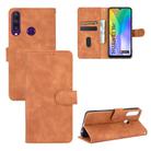 For Huawei Y6p Solid Color Skin Feel Magnetic Buckle Horizontal Flip Calf Texture PU Leather Case with Holder & Card Slots & Wallet(Brown) - 1