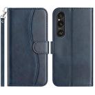 For Sony Xperia 1 V 2023 Dual-Folded S-shape Leather Phone Case(Navy Blue) - 1