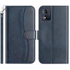 For Motorola Moto E13 Dual-Folded S-shape Leather Phone Case(Navy Blue) - 1