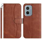 For Motorola Moto E15 Dual-Folded S-shape Leather Phone Case(Coffee) - 1