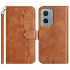 For Motorola Moto E15 Dual-Folded S-shape Leather Phone Case(Brown) - 1