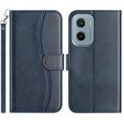 For Motorola Moto E15 Dual-Folded S-shape Leather Phone Case(Navy Blue) - 1