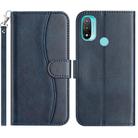For Motorola Moto E20 / E30 / E40 Dual-Folded S-shape Leather Phone Case(Navy Blue) - 1