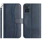 For Motorola Moto E22 Dual-Folded S-shape Leather Phone Case(Navy Blue) - 1