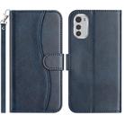 For Motorola Moto E32 Dual-Folded S-shape Leather Phone Case(Navy Blue) - 1