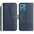 For Motorola Edge 40 Neo Dual-Folded S-shape Leather Phone Case(Navy Blue) - 1