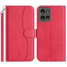 For Motorola Edge 50 Dual-Folded S-shape Leather Phone Case(Rose Red) - 1
