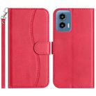 For Motorola Edge 2024 Dual-Folded S-shape Leather Phone Case(Rose Red) - 1