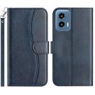 For Motorola Moto G 5G 2024 Dual-Folded S-shape Leather Phone Case(Navy Blue) - 1