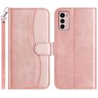 For Motorola Moto G42 Dual-Folded S-shape Leather Phone Case(Rose Gold) - 1