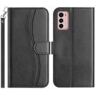 For Motorola Moto G42 Dual-Folded S-shape Leather Phone Case(Black) - 1