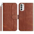 For Motorola Moto G52 Dual-Folded S-shape Leather Phone Case(Coffee) - 1