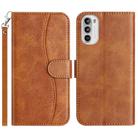 For Motorola Moto G52 Dual-Folded S-shape Leather Phone Case(Brown) - 1