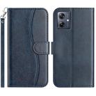 For Motorola Moto G54 Dual-Folded S-shape Leather Phone Case(Navy Blue) - 1