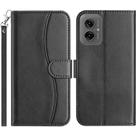 For Motorola Moto G55 Dual-Folded S-shape Leather Phone Case(Black) - 1