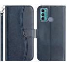 For Motorola Moto G60 Dual-Folded S-shape Leather Phone Case(Navy Blue) - 1