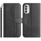 For Motorola Moto G62 5G Dual-Folded S-shape Leather Phone Case(Black) - 1