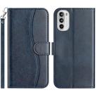 For Motorola Moto G62 5G Dual-Folded S-shape Leather Phone Case(Navy Blue) - 1