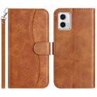 For Motorola Moto G73 Dual-Folded S-shape Leather Phone Case(Brown) - 1