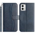 For Motorola Moto G73 Dual-Folded S-shape Leather Phone Case(Navy Blue) - 1