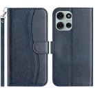 For Motorola Moto G75 5G Dual-Folded S-shape Leather Phone Case(Navy Blue) - 1