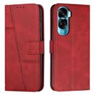 For Honor 90 Lite / X50i 5G Stitching Calf Texture Buckle Leather Phone Case(Red) - 1