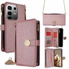 For Infinix Note 50 4G Crossbody Handle Cross Texture Leather Phone Case(Rose Gold) - 1