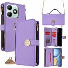For itel A90 4G Crossbody Handle Cross Texture Leather Phone Case(Purple) - 1