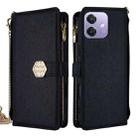 For OPPO A3x 5G India Crossbody Handle Cross Texture Leather Phone Case(Black) - 1