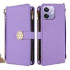 For OPPO A3x 5G India Crossbody Handle Cross Texture Leather Phone Case(Purple) - 1