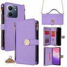 For OPPO A5x 5G Global Crossbody Handle Cross Texture Leather Phone Case(Purple) - 1