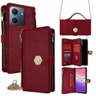 For OPPO A5x 5G Global Crossbody Handle Cross Texture Leather Phone Case(Red) - 1