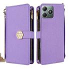 For Realme C61 4G Crossbody Handle Cross Texture Leather Phone Case(Purple) - 1