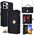 For Realme 14 5G Global Crossbody Handle Cross Texture Leather Phone Case(Black) - 1
