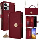For Realme 14 5G Global Crossbody Handle Cross Texture Leather Phone Case(Red) - 1