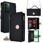 For Realme C71 4G Crossbody Handle Cross Texture Leather Phone Case(Black) - 1