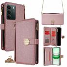 For Realme C71 4G Crossbody Handle Cross Texture Leather Phone Case(Rose Gold) - 1
