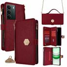 For Realme C71 4G Crossbody Handle Cross Texture Leather Phone Case(Red) - 1