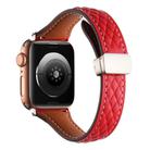 For Apple Watch 42mm / 41mm / 40mm / 38mm Kalebol Diamond Pattern Magnetic Buckle Leather Strap(Red) - 2