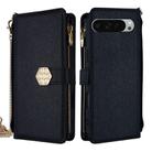 For Google Pixel 9 Pro XL Crossbody Handle Cross Texture Leather Phone Case(Black) - 1