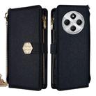 For Redmi 14C 4G Crossbody Handle Cross Texture Leather Phone Case(Black) - 1