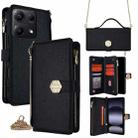 For Redmi Note 14S 4G Crossbody Handle Cross Texture Leather Phone Case(Black) - 1