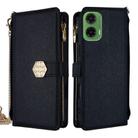 For Motorola Moto G35 5G Crossbody Handle Cross Texture Leather Phone Case(Black) - 1