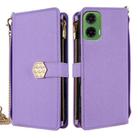 For Motorola Moto G35 5G Crossbody Handle Cross Texture Leather Phone Case(Purple) - 1