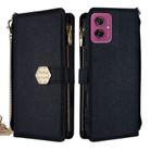 For Motorola Moto G55 5G Crossbody Handle Cross Texture Leather Phone Case(Black) - 1