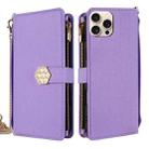 For iPhone 12 / 12 Pro Crossbody Handle Cross Texture Leather Phone Case(Purple) - 1