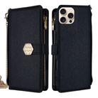 For iPhone 13 Pro Max Crossbody Handle Cross Texture Leather Phone Case(Black) - 1
