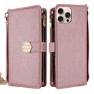 For iPhone 13 Pro Max Crossbody Handle Cross Texture Leather Phone Case(Rose Gold) - 1